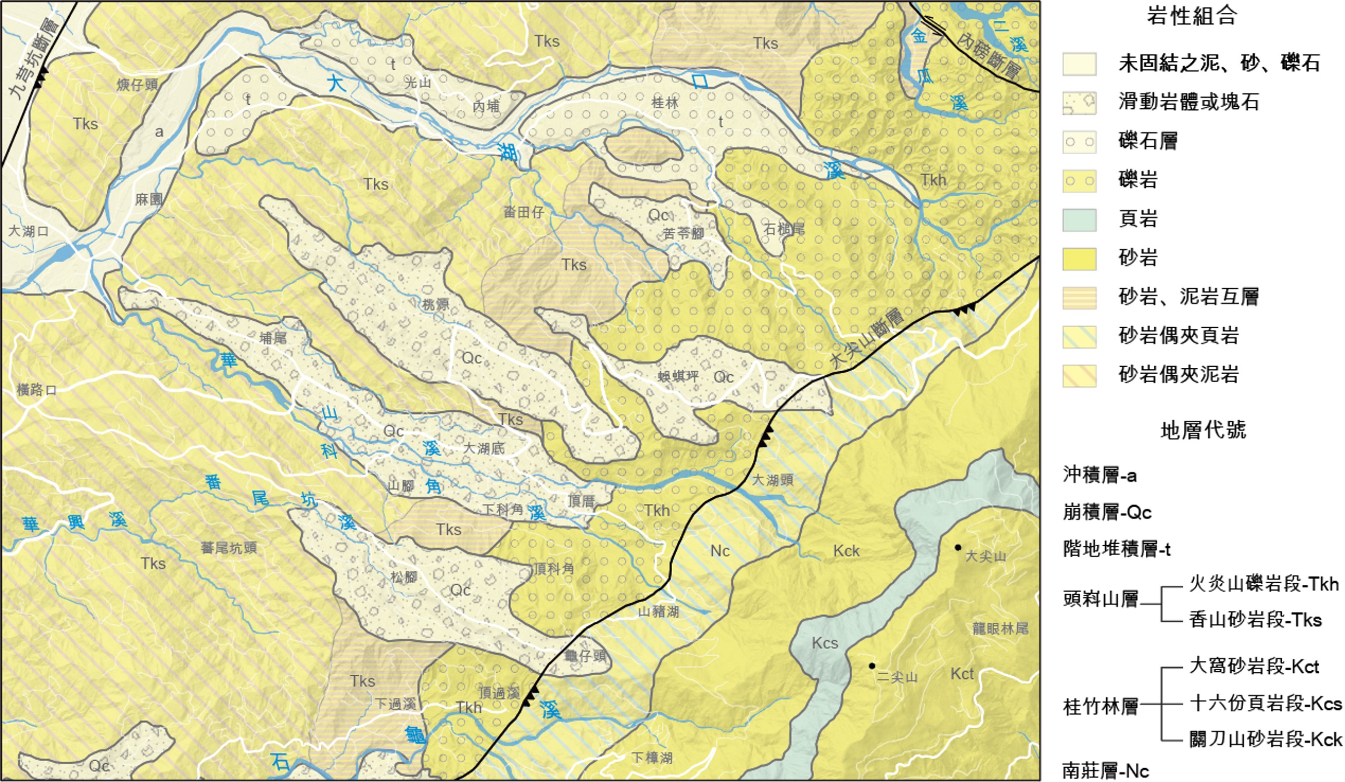圖二 本圖幅範圍內之地層與岩性圖