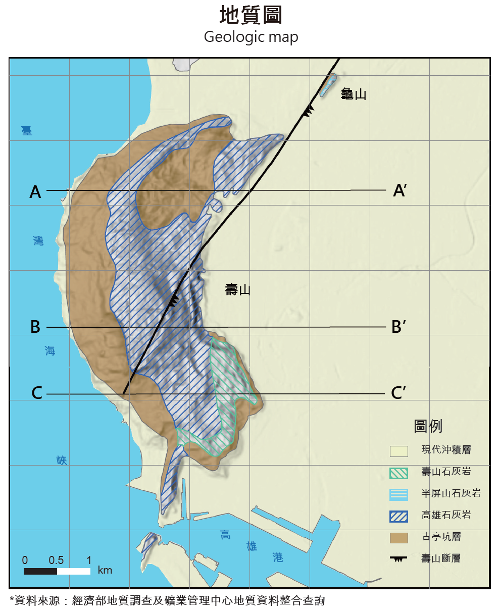 圖二 本圖幅範圍內之地層與岩性圖